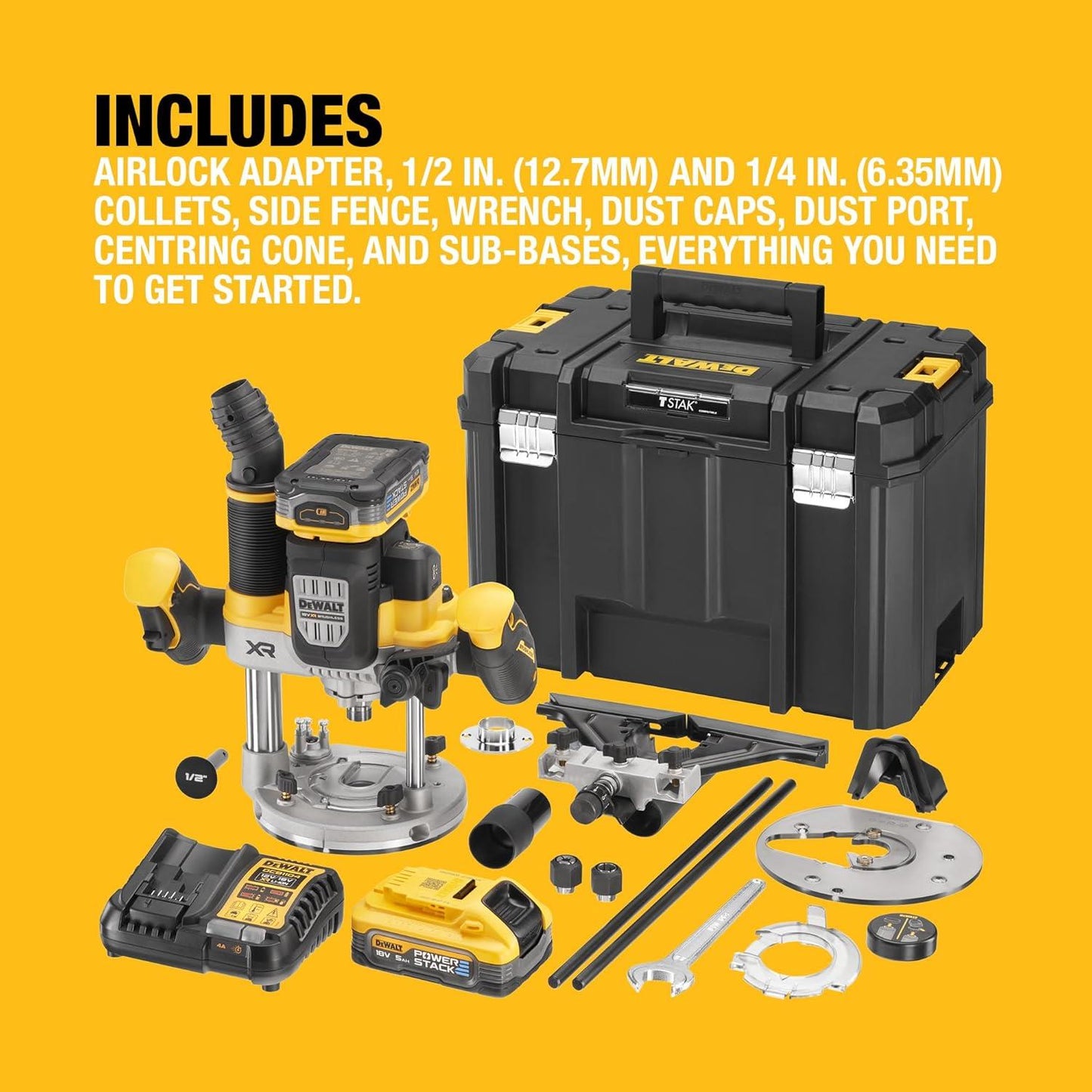 DEWALT 18V XR 1/2in Plunge Router Brushless 2x5Ah POWERSTACK DCW620H2