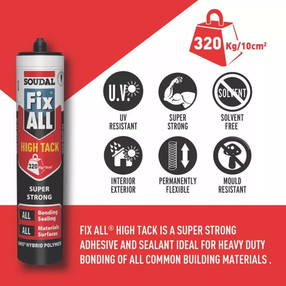 12 x Soudal Fix ALL Black High Tack Adhesive Sealant Waterproof 290ml