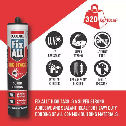 12 x Soudal Fix ALL Black High Tack Adhesive Sealant Waterproof 290ml