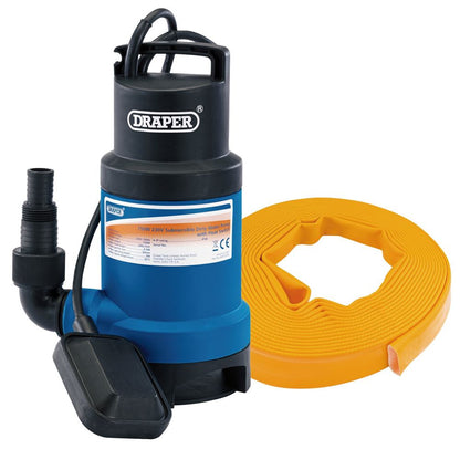 61814 Draper Submersible Dirty Water Pump Kit with Layflat Hose and Adaptor, 200L/Min, 1 Submersible Water Pumps Professional Trade DIY Workshop Gar