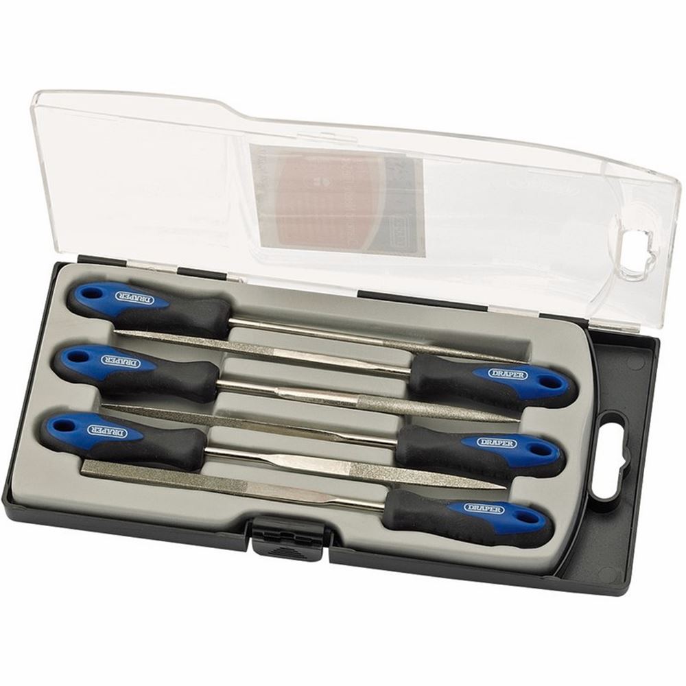 Draper 6PC SOFT GRIP DIAMOND FILE SET 47817 Soft Grip Diamond Needle File Set, 150mm (6 Piece)