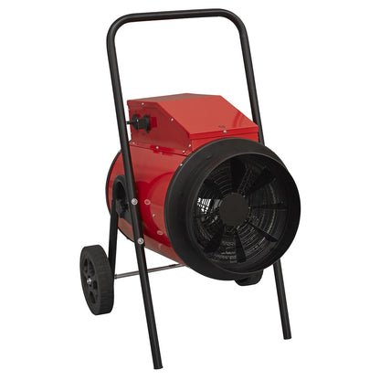 Sealey EH15001 Industrial Fan Heater 15kW/400V | 51,000Btu/hr, 7500/15000W, 400V 3~ 50Hz -32A, Thermostat, Wheels, Overheat Protection, Tip-Over