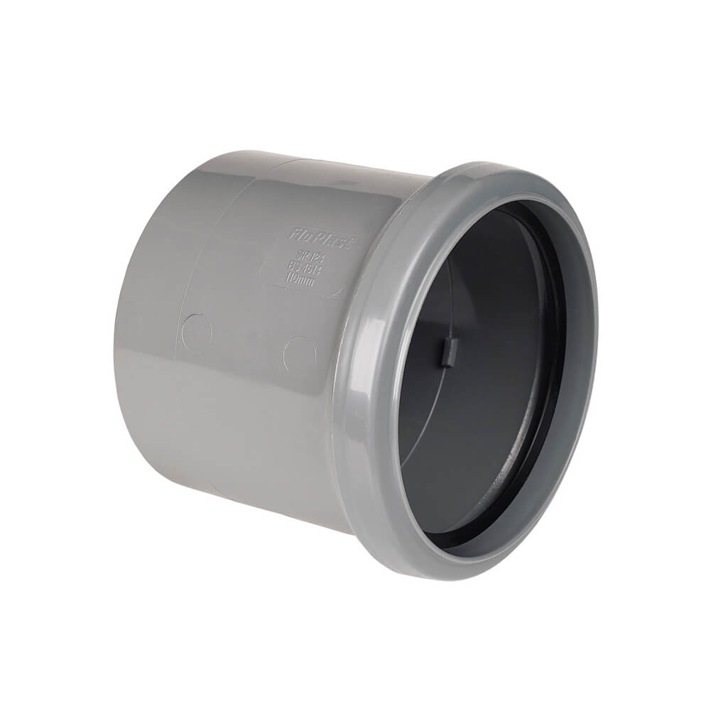 FLOPLAST RING-SEAL 1XSKT PIPE COUPL;4" SOIL/110MM GRY
