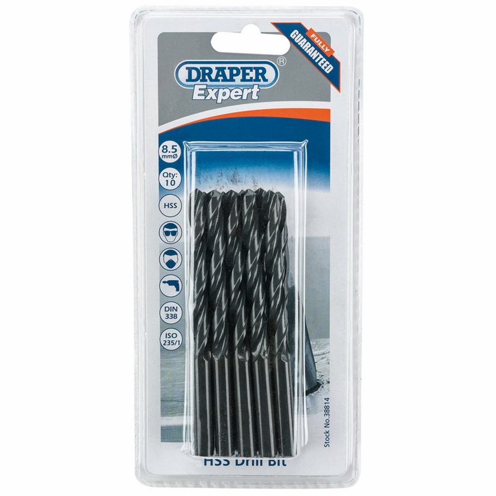 Draper 8.5MM HSS TWIST DRILL BOX 10 38814 Metric HSS Drill Bits (Pack of 10 or 5)