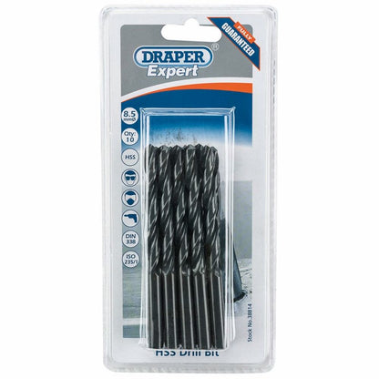Draper 8.5MM HSS TWIST DRILL BOX 10 38814 Metric HSS Drill Bits (Pack of 10 or 5)