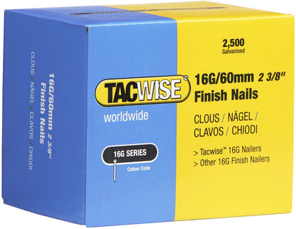 Tacwise 0300 Type 160 16G 60 mm Finish Nails Galvanised Pack of 2500 for Nail Staple Guns Trade Fixing