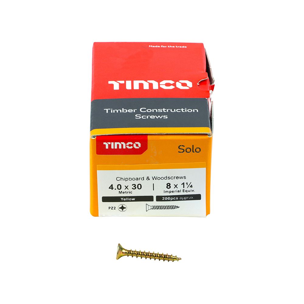 TIMCO Solo Woodscrew PZ2 CSK ZYP 4.0 x 30 Gold Pack 200