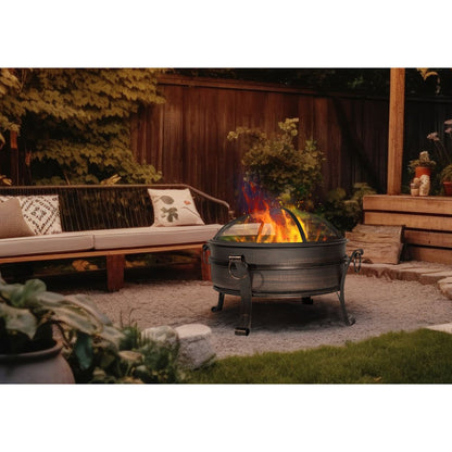Dellonda DG42 76cm Deluxe 2-in-1 Outdoor Fire Pit & Coffee Table Antique Bronze Effect | Safety Screen | Supplied with steel lid allowing this fire