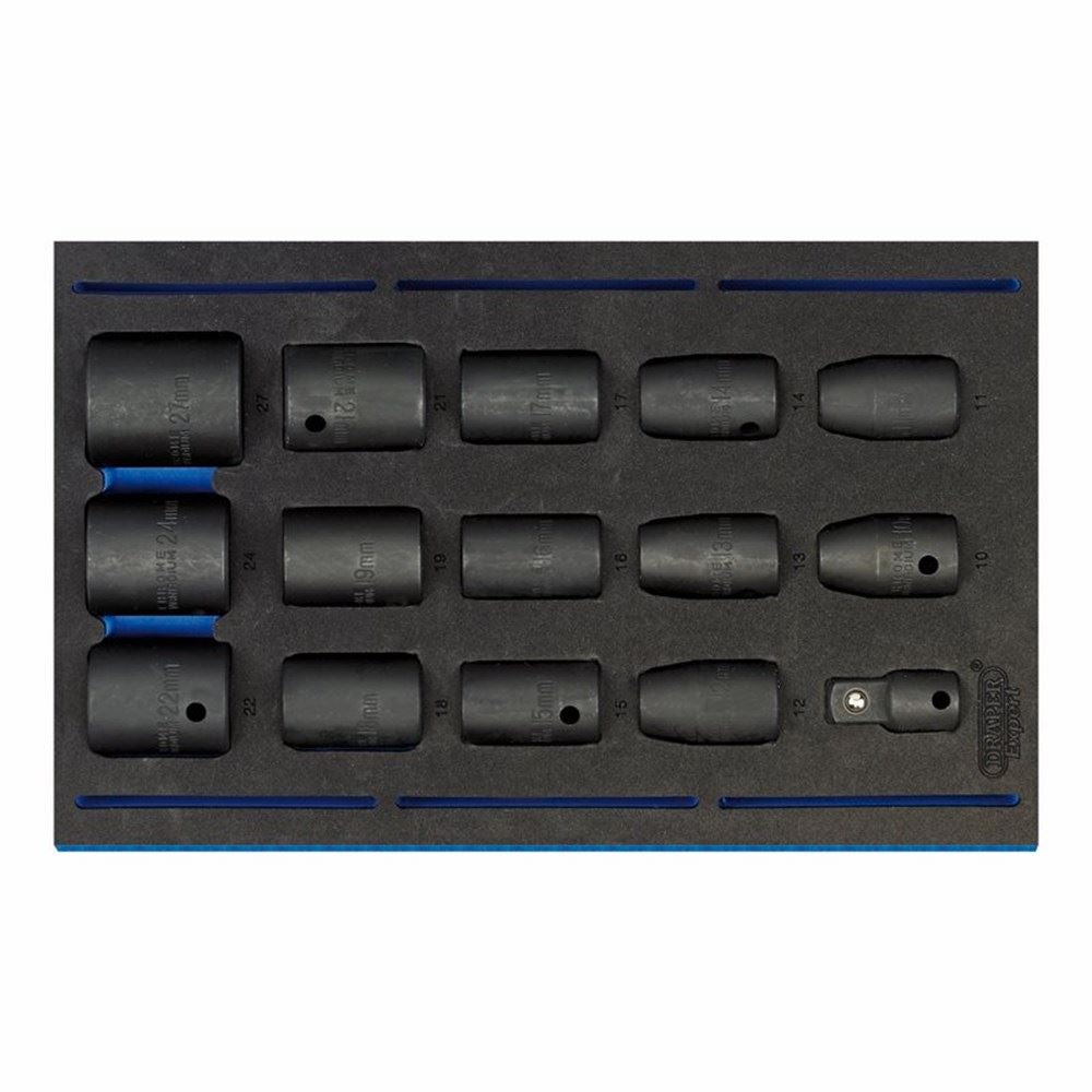 Draper 15PC IMPACT SOCKET SET 63415 1/2" Sq. Dr. Impact Socket Set in 1/4 Drawer EVA Insert Tray (15 Piece)