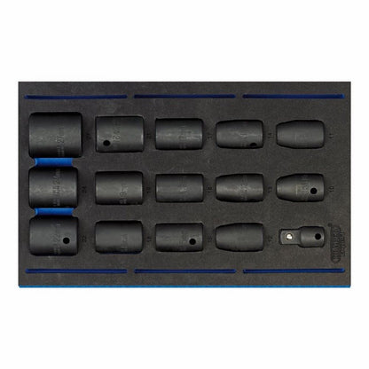 Draper 15PC IMPACT SOCKET SET 63415 1/2" Sq. Dr. Impact Socket Set in 1/4 Drawer EVA Insert Tray (15 Piece)