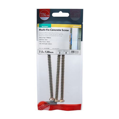 TIMCO Multi-Fix Concrete Screw - ZYP 7.5 x 120 Gold Pack 3