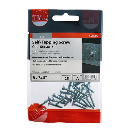 TIMCO S/Tapping Screw PZ2 CSK - BZP 6 x 3/4 Silver Pack 25