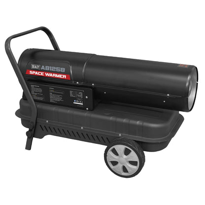 Sealey AB1258 Space Warmer Kerosene/Diesel Heater with Wheels 135,000Btu/hr | 135,000Btu/hr(40kW), 230V~50Hz, Thermostat, Wheels