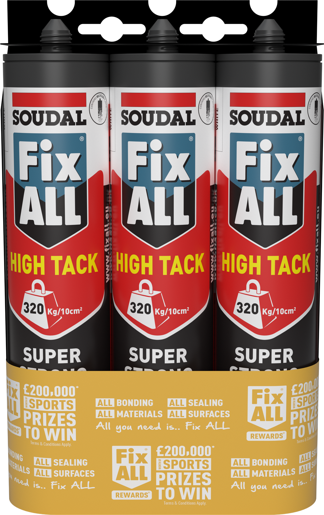 Soudal Fix ALL Promotional 3 pack High Tack Adhesive Sealant Hybrid Polymer Strong Grab 290ml