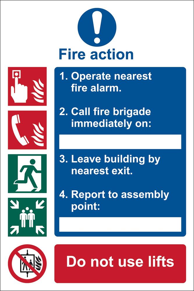 72154 Draper Fire Action Procedure Mandatory Sign, 200 x 300mm, Design 1 SS10 Mandatory Warning Signs Professional Trade DIY Workshop Garage Use