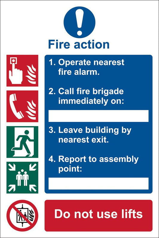 72154 Draper Fire Action Procedure Mandatory Sign, 200 x 300mm, Design 1 SS10 Mandatory Warning Signs Professional Trade DIY Workshop Garage Use