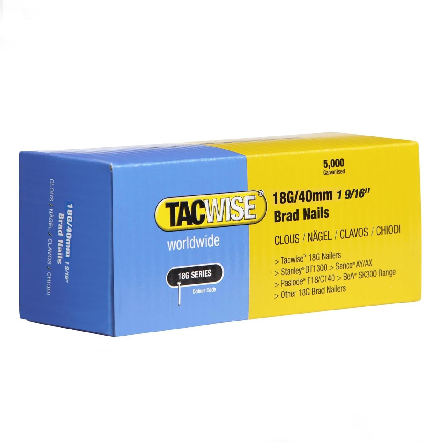 Tacwise 0400 Type 18G 40 mm Brad Nails Galvanised Pack of 5000 for Nail Staple Guns Trade Fixing