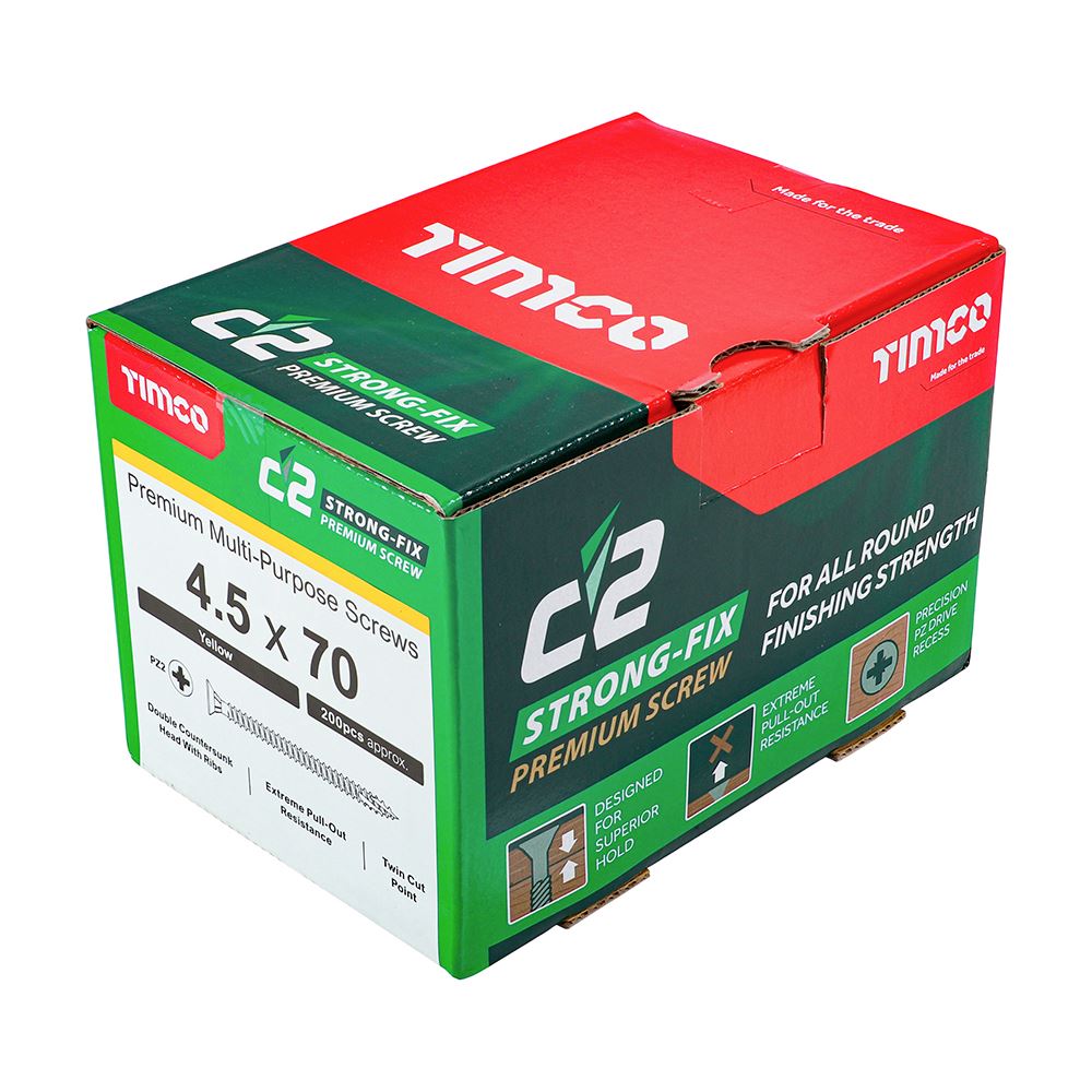 TIMCO C2 Strong-Fix PZ2 CSK ZYP 4.5 x 70 Gold Pack 200
