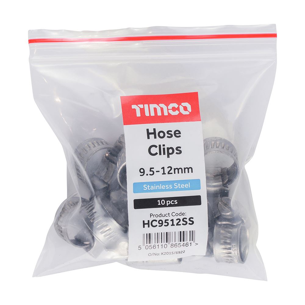 TIMCO Hose Clips - Stainless Steel 9.5-12mm Pack 10