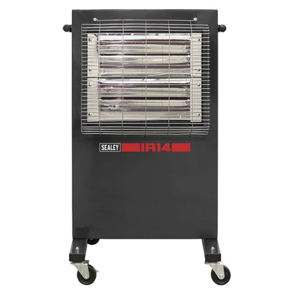 Sealey IR14 Infrared Cabinet Heater 1.4/2.8kW 230V | 1400/2800W, 230V-13A, Thermostat, Timer, Adjustable | Powder coated metal cabinet with two ruby