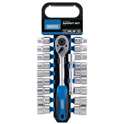 Draper 20PC 1/2 SOCKET SET P/RACK 16376 1/2 Sq. Dr. Combined MM/AF Socket and Ratchet Set (20 Piece)