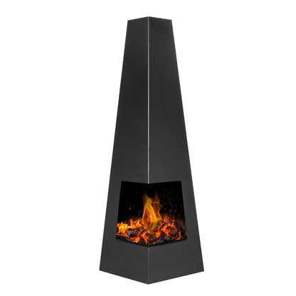 Dellonda DG105 Chiminea, Wood Burner, Heater for Outdoors W45cm x H150cm - Black Steel | Stylish chiminea is perfect for relaxing outdoors with family