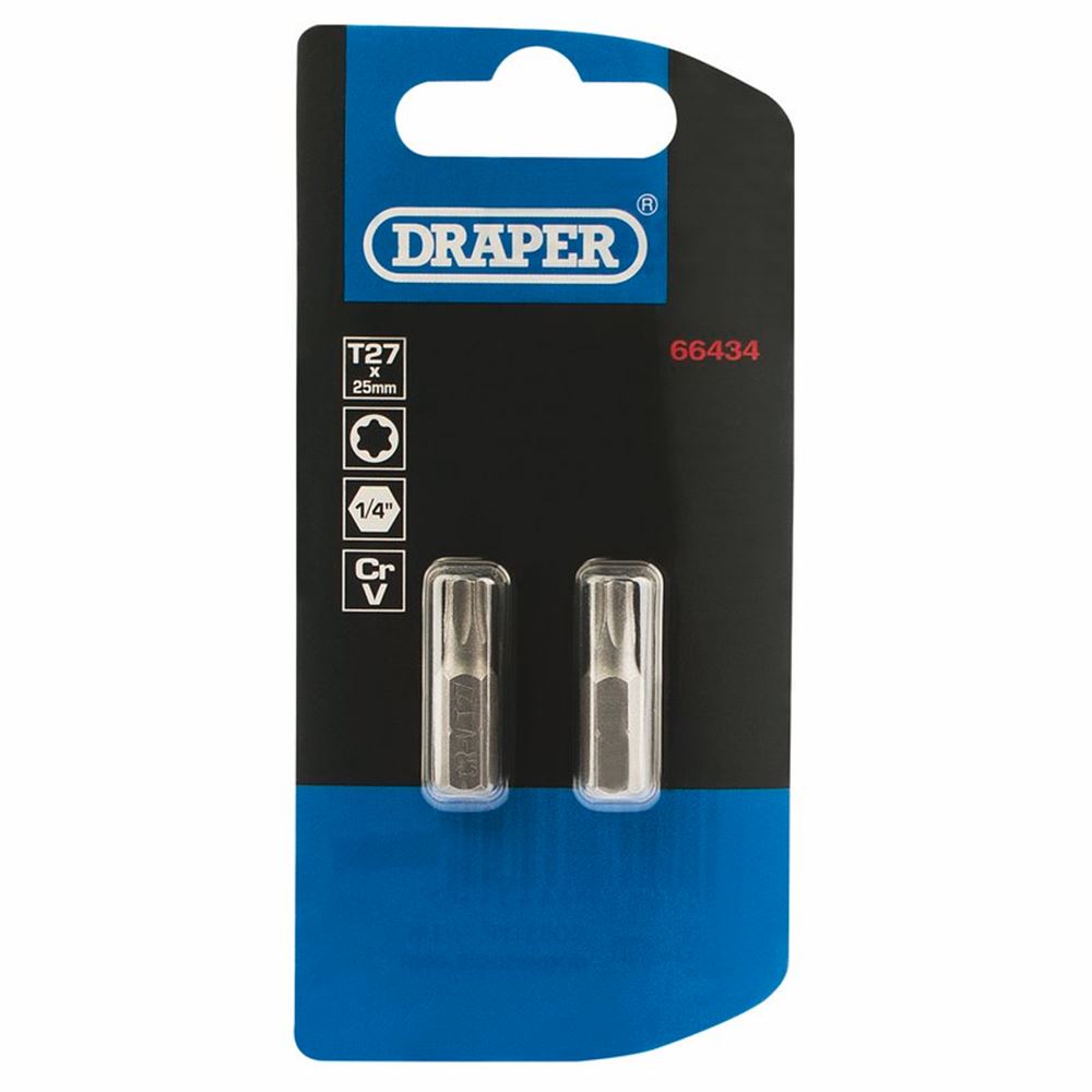 Draper 2PC 25MM T27 S/D BIT 66434 1/4" hex. Draper TX-STARÂ® E Shank Insert Bits