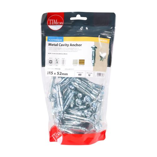 TIMCO Cavity Anchor - BZP M5 x 52 (60mm Screw) Silver Pack 60