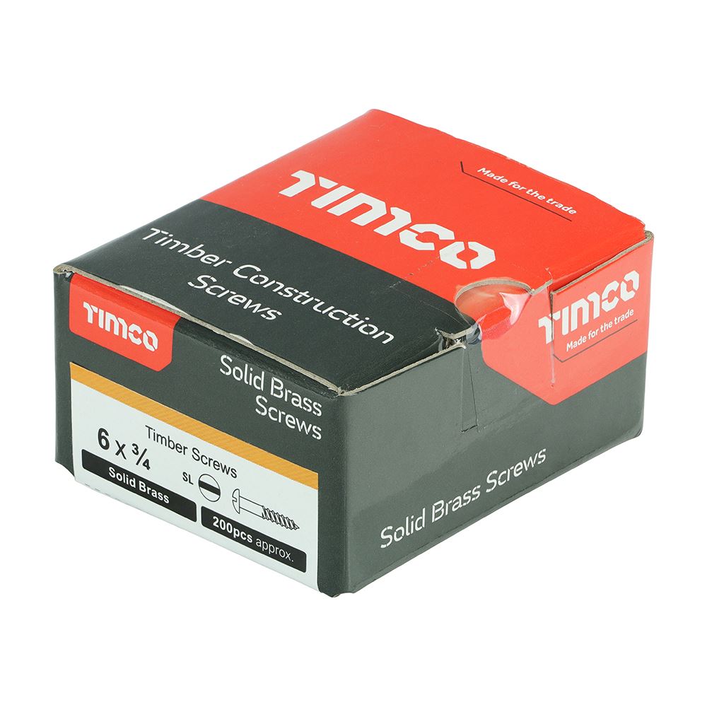TIMCO Brass Timber Screw SLOT RND 6 x 3/4 Pack 200