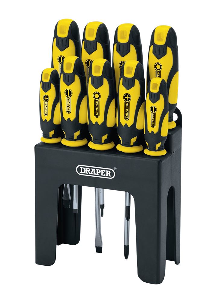 16728 Draper Soft Grip Screwdriver Set, Yellow (9 Piece) 864/9/Y Screwdriver Sets Professional Trade DIY Workshop Garage Use