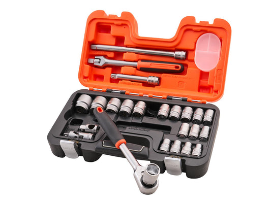 Bahco 1/2in Drive Socket Set (24 Piece) Professional Trade DIY Workshop Equipment