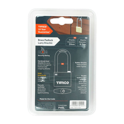 TIMCO Long Shackle Brass Padlock 40mm Pack 1