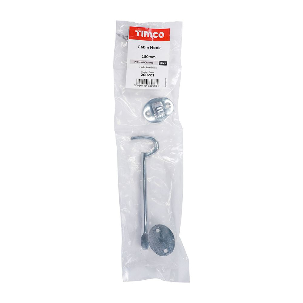 TIMCO Cabin Hook Pol. Chrome 150mm Pack 1
