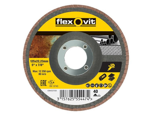 Flexovit 63642527528 Flap Disc For Angle Grinders 125mm 40G