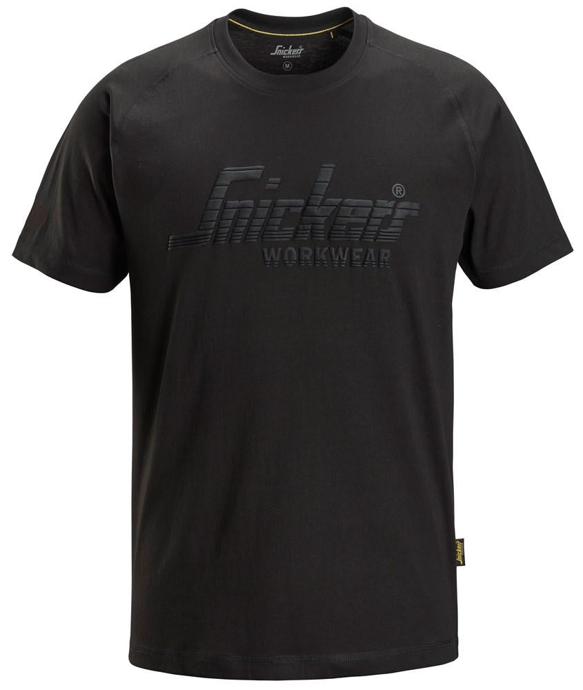Snickers Workwear Logo T-Shirt Black Size Large Premium Cotton Short Sleeve Crew Neck Work T-Shirt for Tradesmen Construction Industrial and Everyday Wear