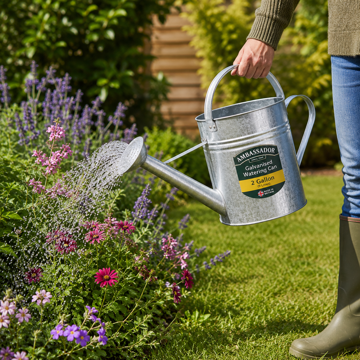 Ambassador Galvanised Watering Can 2 Gallon Traditional Metal Garden Watering Can for Plants Flowers Vegetable Beds Greenhouses and Outdoor Watering