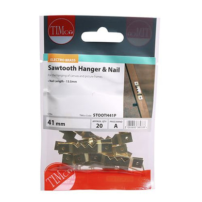 TIMCO Sawtooth & Nails - E/Brass 41mm Pack 20