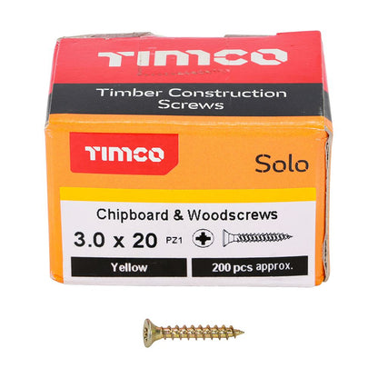 TIMCO Solo Woodscrew PZ1 CSK ZYP 3.0 x 20 Gold Pack 200