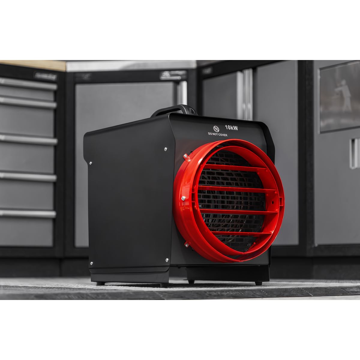 Sealey DEH10001 Industrial Fan Heater with Ducting 10kW/400V | 5000/10000W, 400V - 32A, Thermostat, Tip-Over Switch, Adjustable