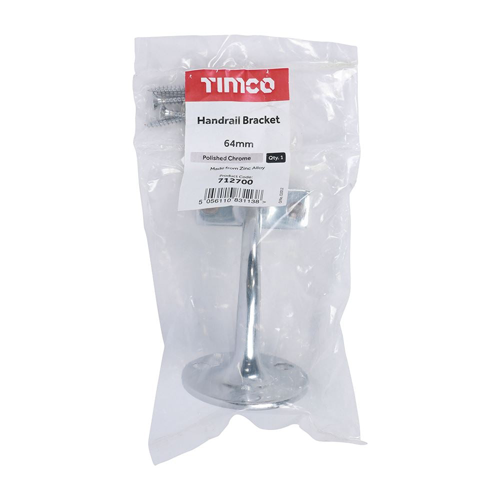 TIMCO Handrail Bracket Pol. Chrome 64mm Pack 1