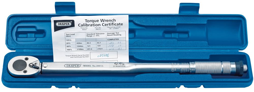 Draper RATCHET TORQUE WRENCH 1/2DR 30357 30357 Ratchet Torque Wrench, 1/2" Sq. Dr., 30 - 210Nm/22.1 - 154.9lb-ft