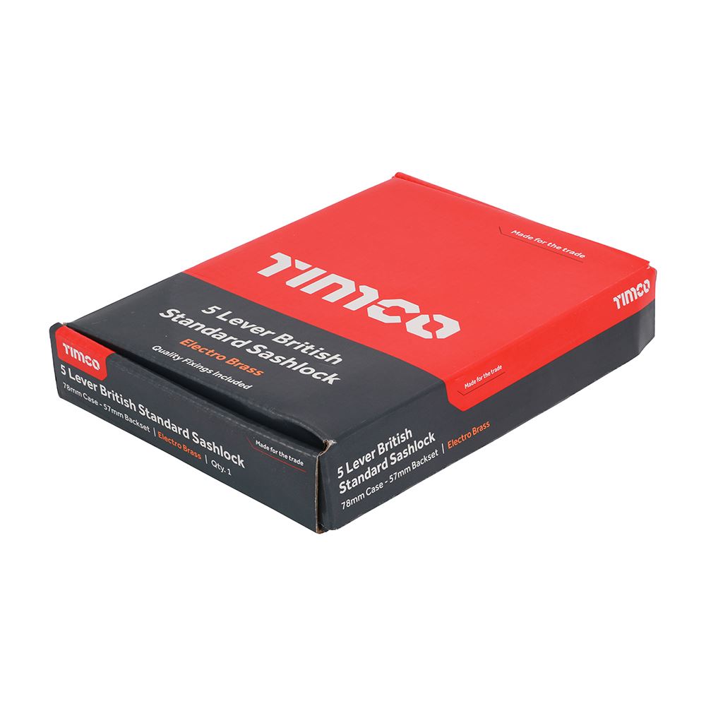 TIMCO 5 Lever BS Sashlock E. Brass 78mm Pack 1