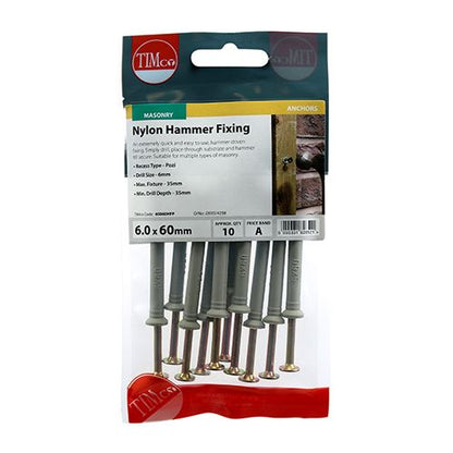 TIMCO Nylon Hammer Fixing - ZYP 6.0 x 60 Pack 10