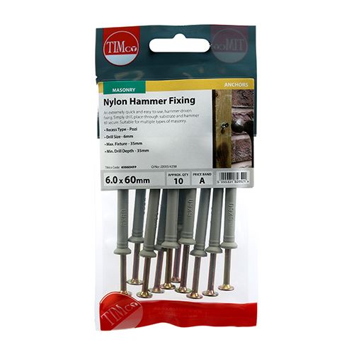 TIMCO Nylon Hammer Fixing - ZYP 6.0 x 60 Pack 10