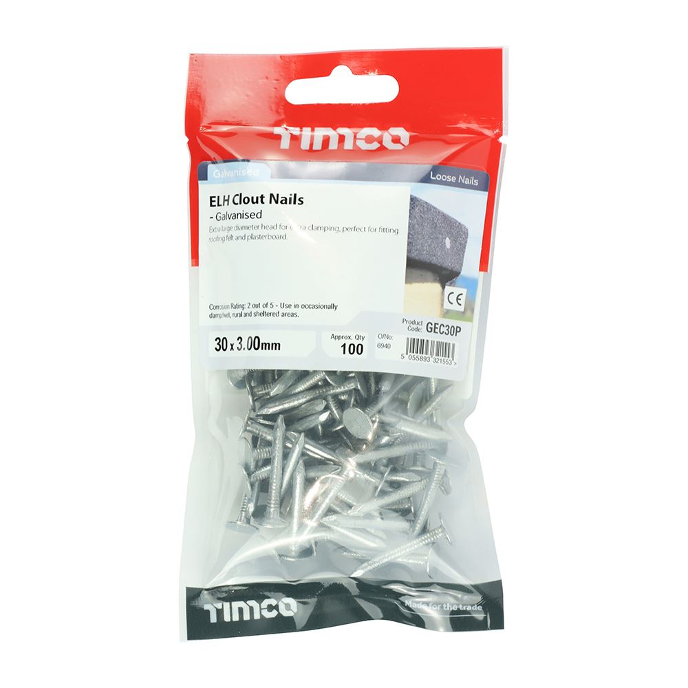 TIMCO Clout Nail ELH - Galvanised 30 x 3.00 Pack 100