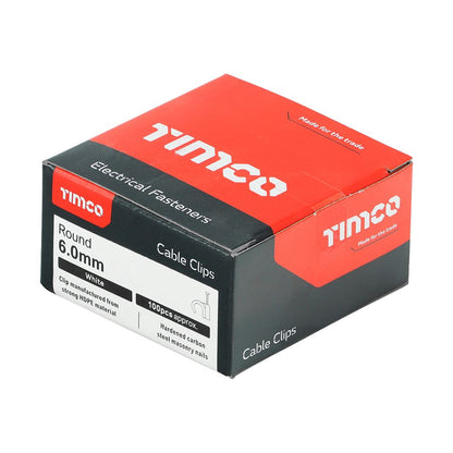 TIMCO Round Cable Clip White To fit 6.0mm White Pack 100