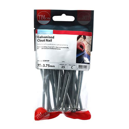 TIMCO Galvanised Clout Nails Roofing Nails Available in All Sizes and Pack Quantities from 50 Pieces to 25kg for Roofing Felt Timber and General Construction