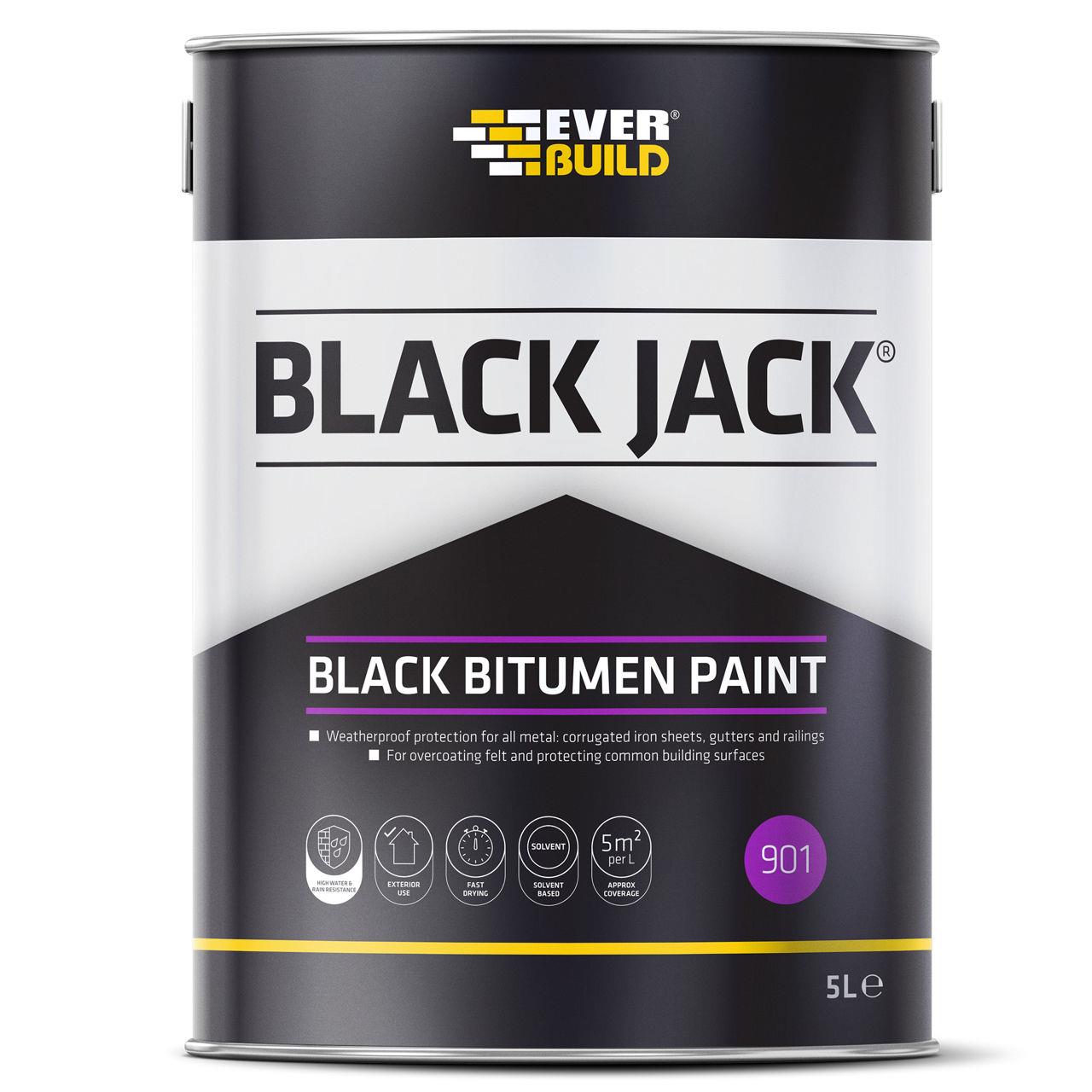Everbuild 901 Black Jack Bitumen Paint 5L Protective Coating Roof Fence Metal