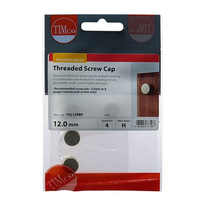 TIMCO Brass Screw Cap - Pol Brass 12mm Pack 4