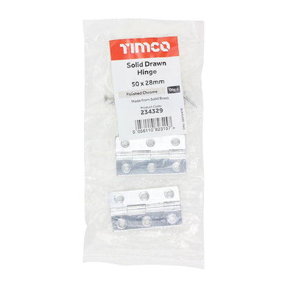 TIMCO Solid Drawn Hinge P/Chrome 50 x 28 Pack 2